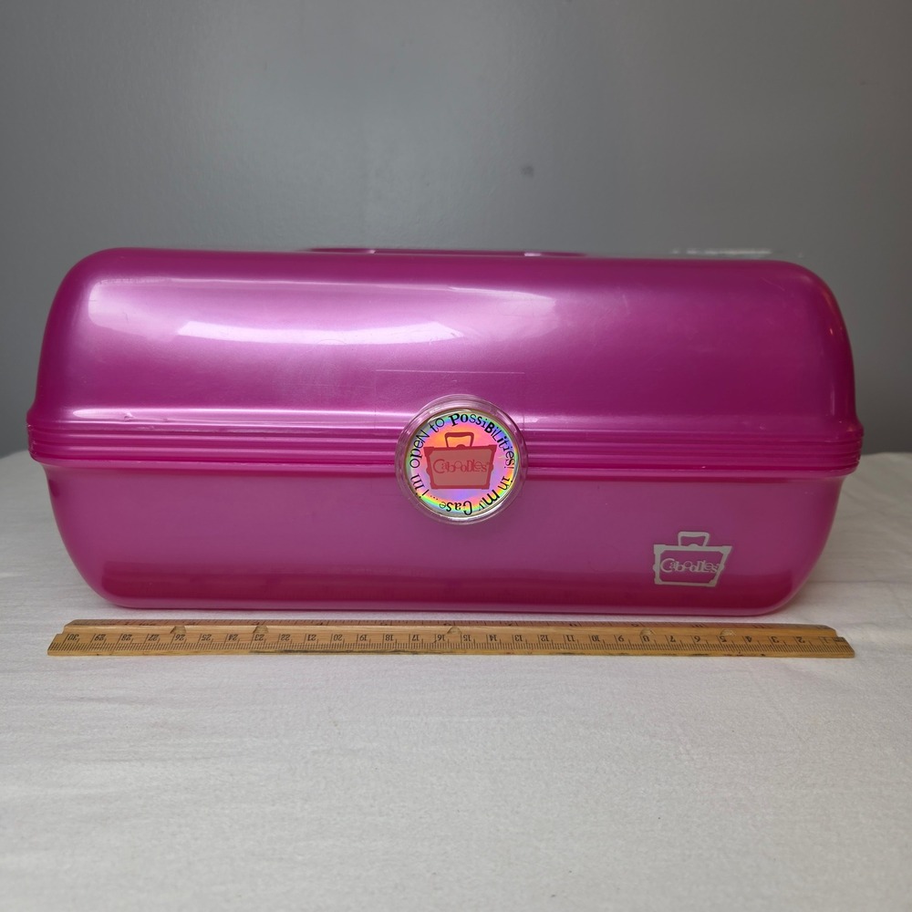 Caboodles Vtg Hot Pink Pearlescent Makeup Mirrored Organizer Case 12" Y2K Retro